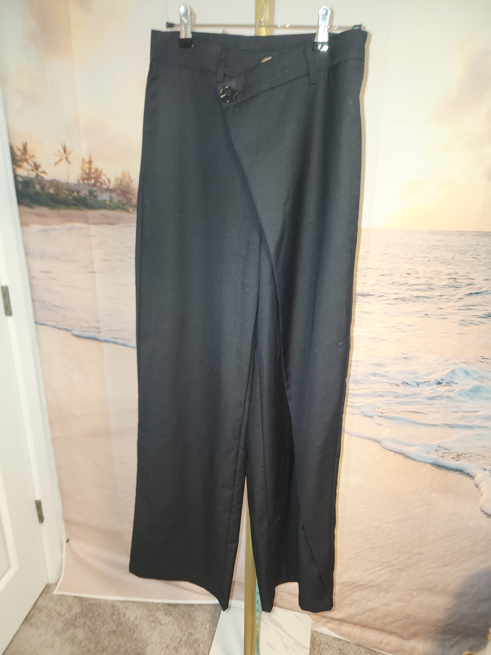 Commense Black Wide-Leg Wrap Trousers